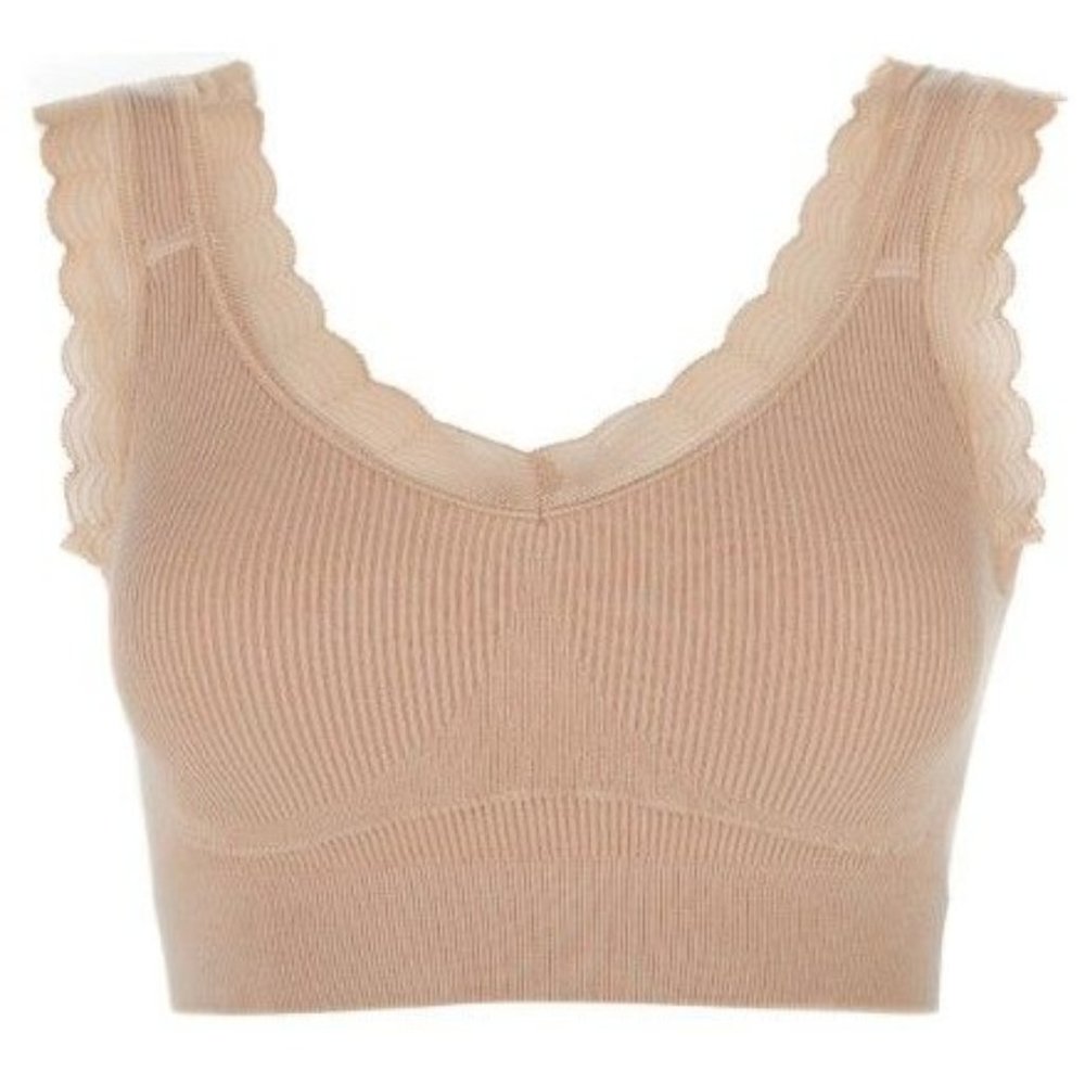 Rhonda Shear 2pk "Forever Stretch" Ahh Rib Knit Bra w/Lace Trim 764-481 White 1X